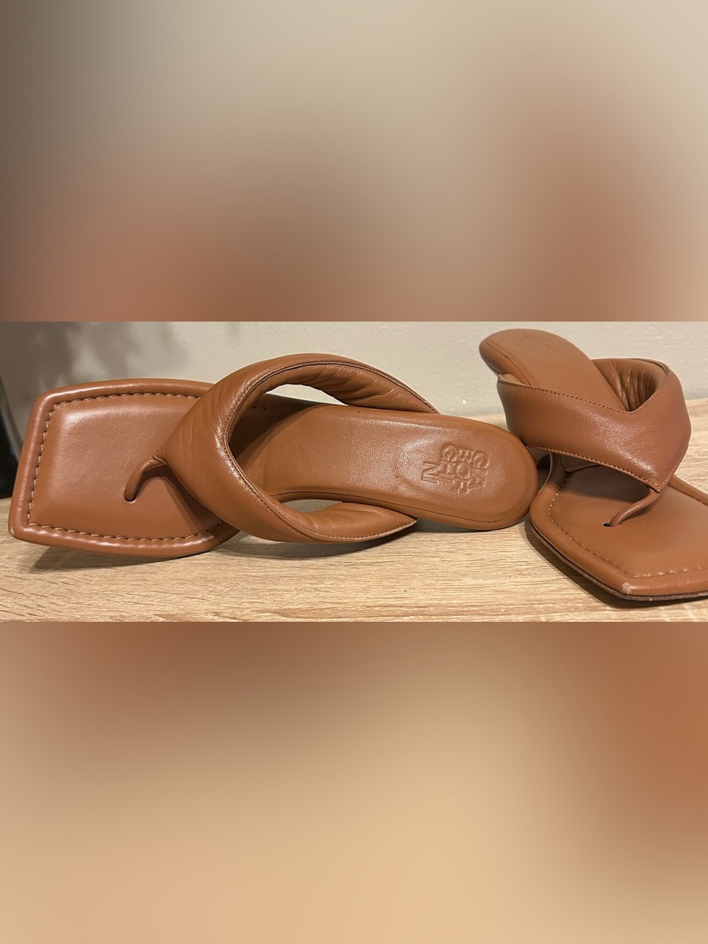 Gia Borghini Brown Puffy Leather Thong Mule Sandals
